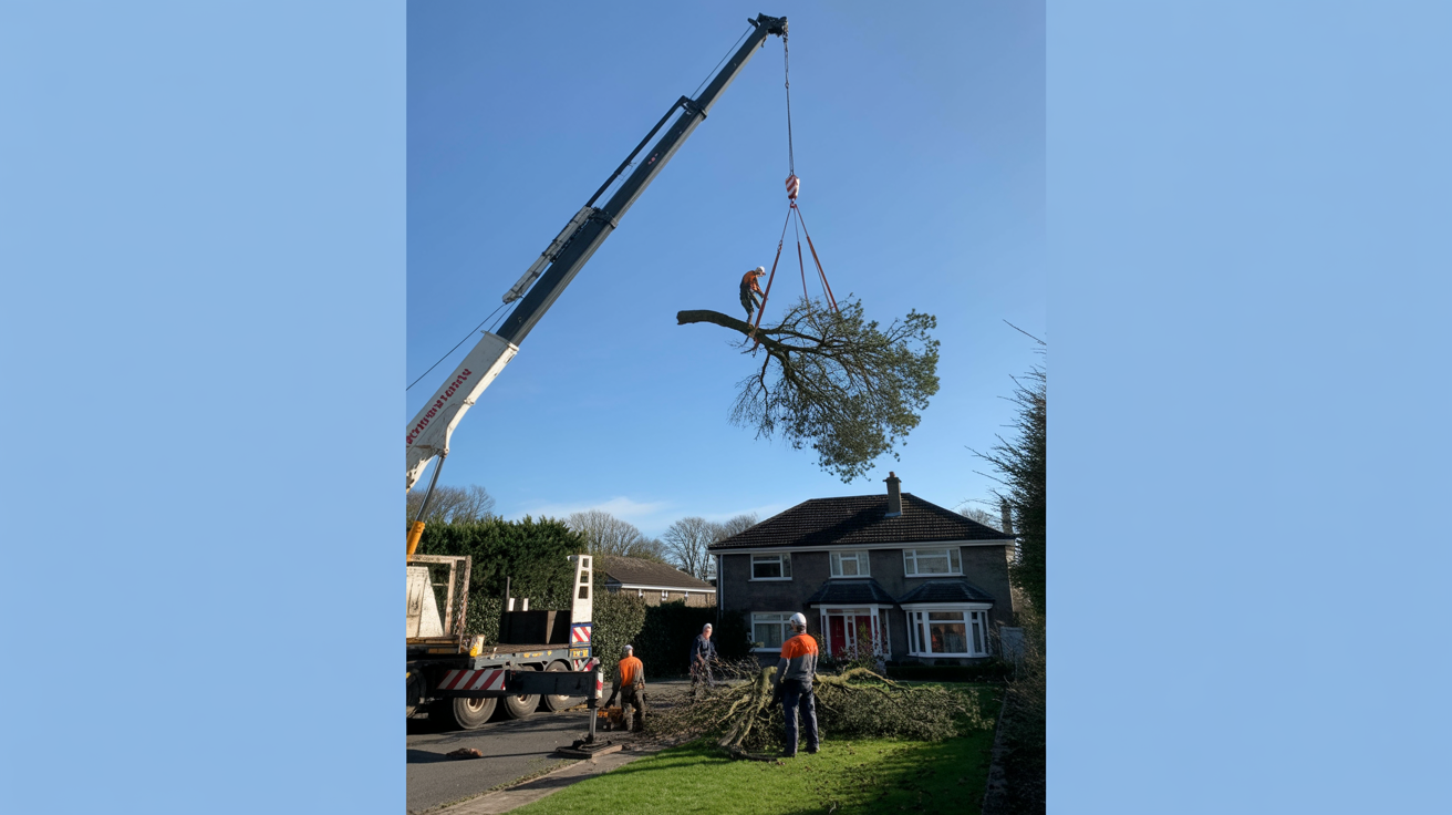 Tree removal using crane equipment