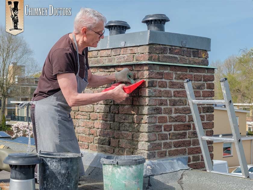 Chimney repointing mortar work