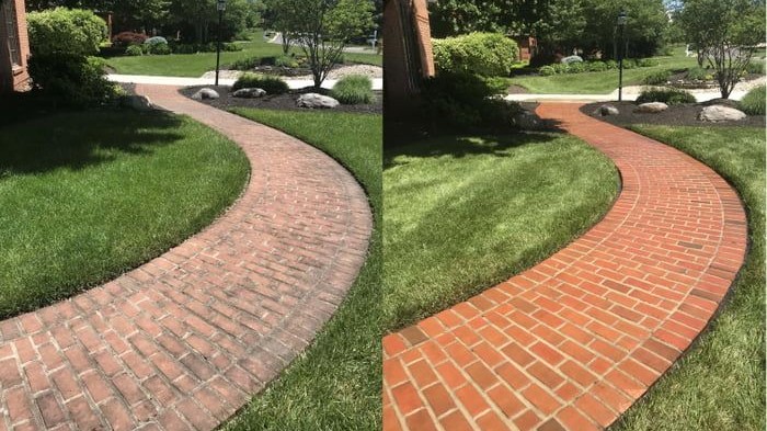 Power washed driveway transformation